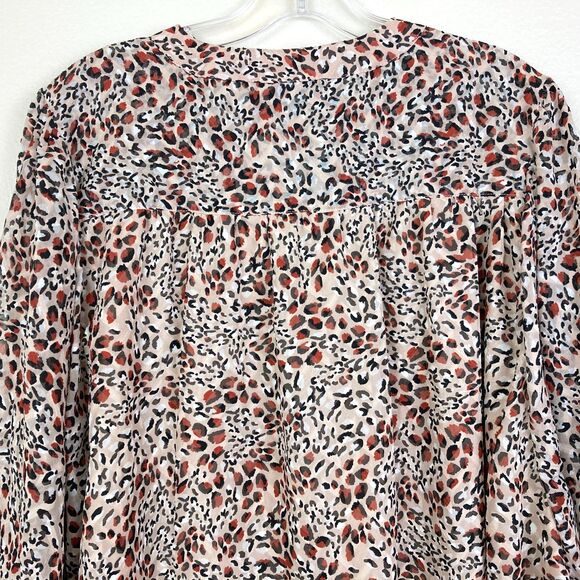 Zac & Rachel Women's V-Neck Button Down Blouse Size L Cream Brown 3/4 Sleeves - Picture 6 of 9